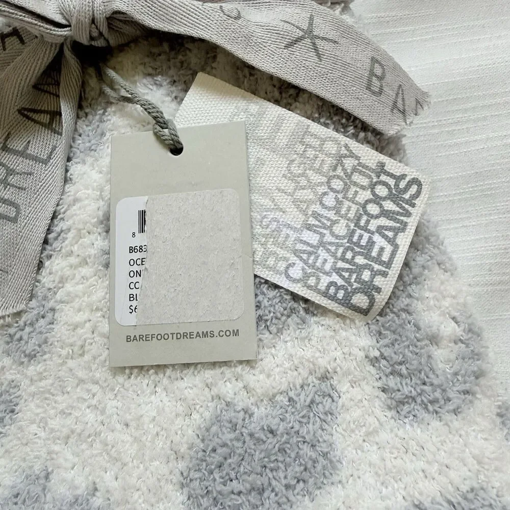Barefoot Dreams CozyChic In The Wild Baby Blanket Gray & Cream 30”x32” New